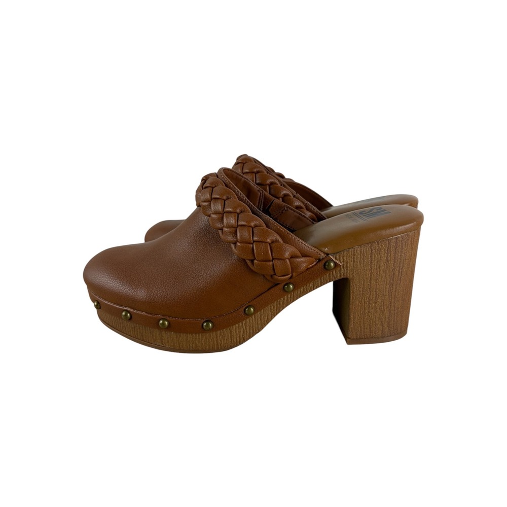 SM New York Clara Clog Braided Studded Platform Block Heel Brown Size 7.5M